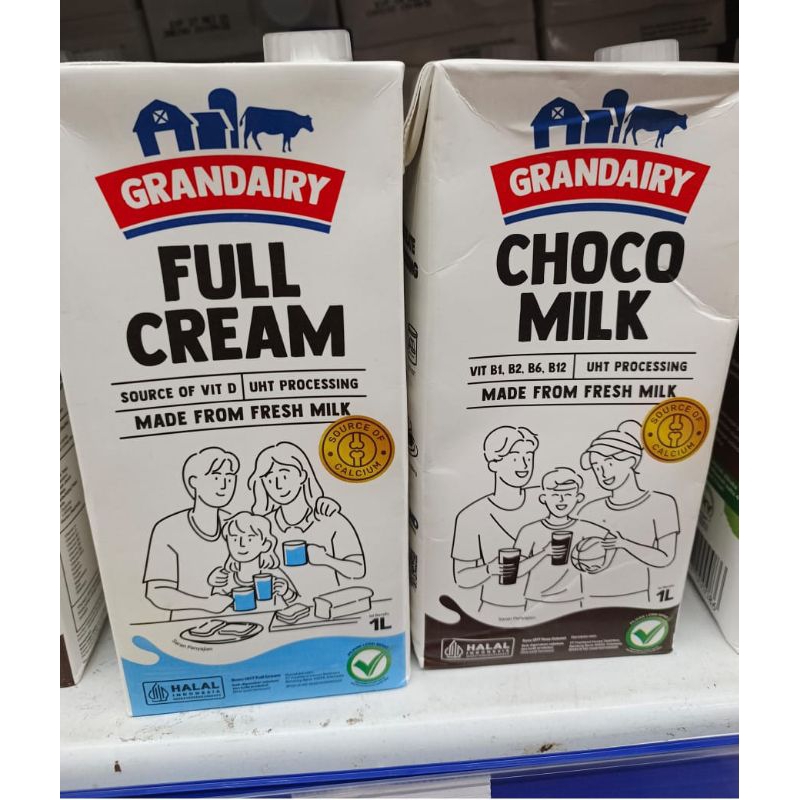 

susu UHT Grandairy full cream & choco milk 1 liter