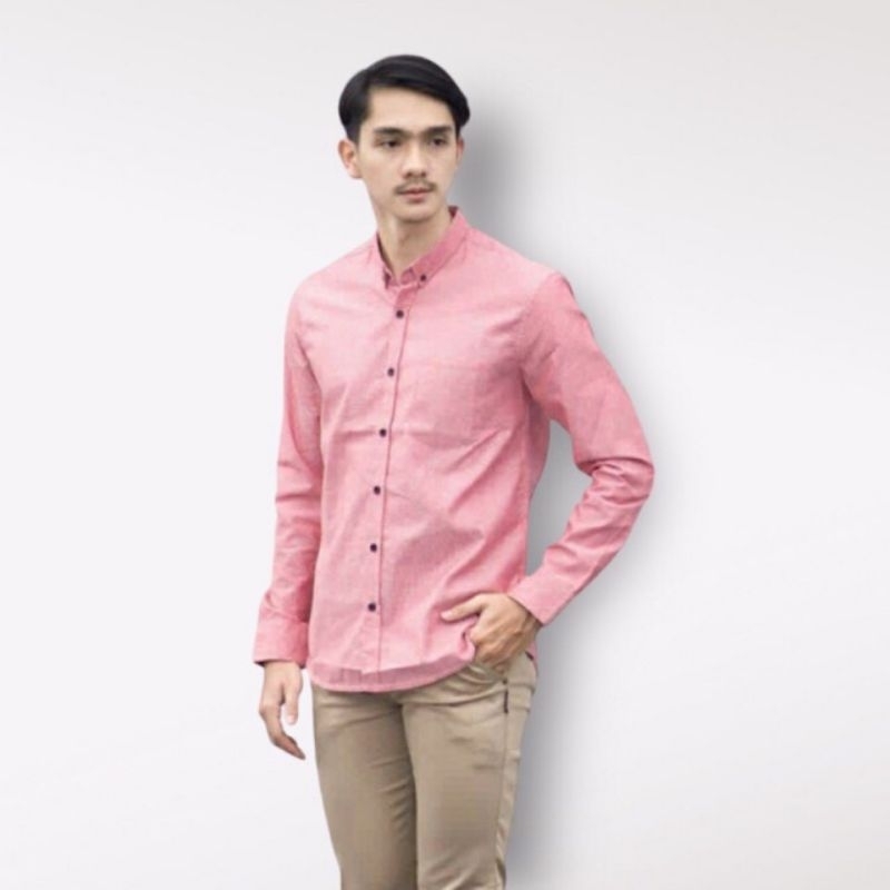 PROMO⚡Kemeja Polos  Warna Pink Pria  [ORIGINAL] Lengan Panjang Slimfit Hem Pria Kantor/ Hem Polos Pr