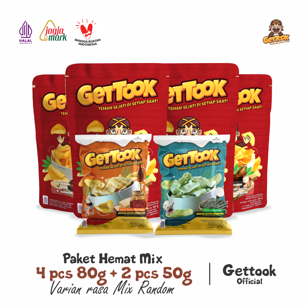 

Gettook Keripik Getuk Paket Hemat isi 4 pcs 80g dan 2 pcs 50g