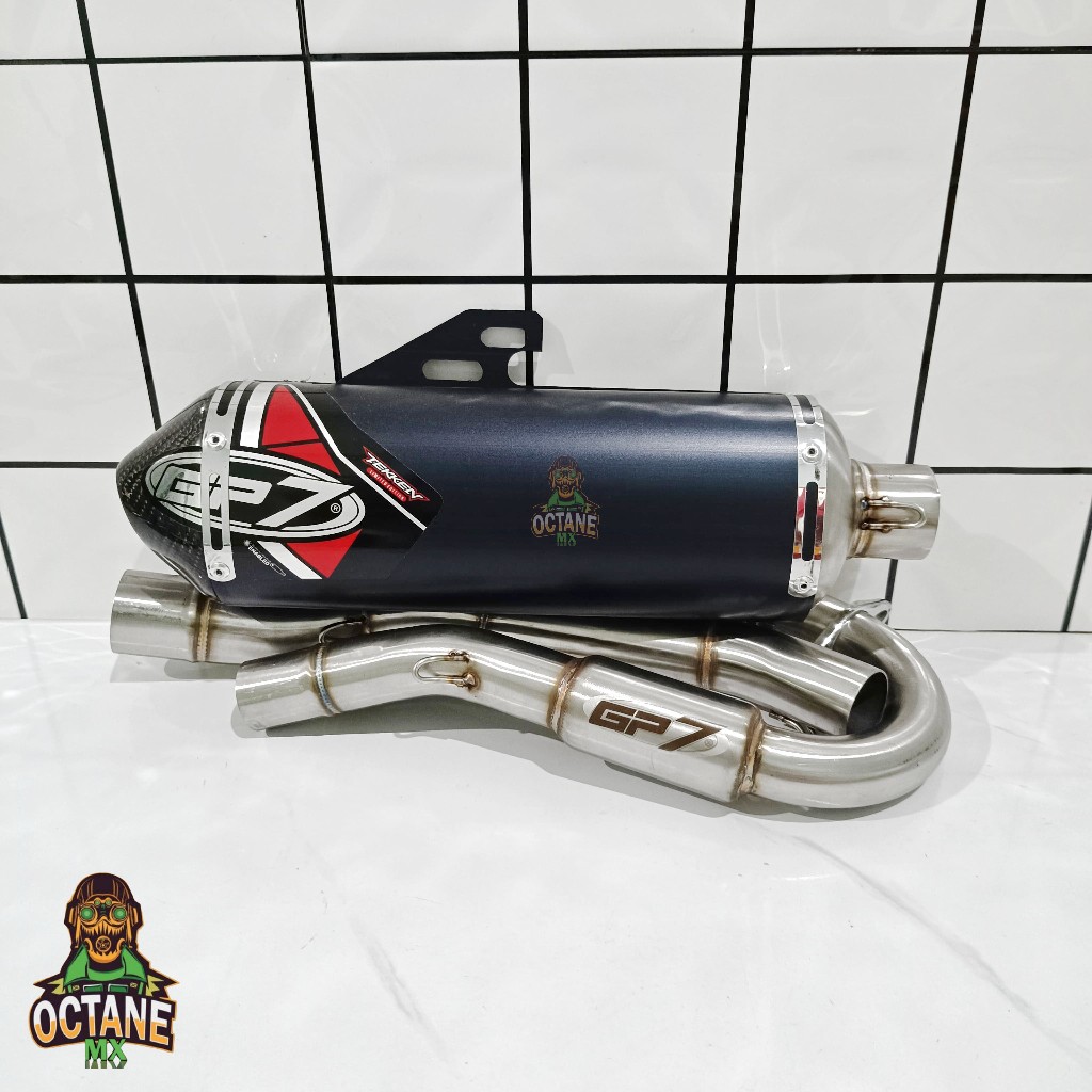 KNALPOT GP7 TEKKEN BLACK CARBON EDITION TEKKEN BLACK END CAP KLX DTRACKER CRF WR STANDAR BORE UP