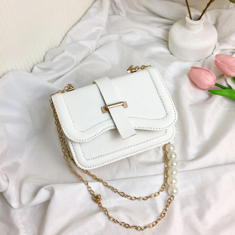 Best Sale Tas Selempang Wanita Mini Chiby Pearl - Slingbag Tali Rantay Mutiara - Tas Mini Elegan -