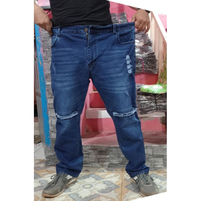 Celana jeans sobek pria jumbo tidak tembus ukuran 36-48 celana jeans sobek jumbo