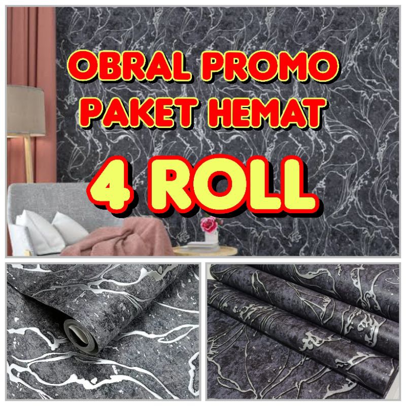 PROMO PAKET 4 ROL ( COD BAYAR DI TEMPAT) Wallpaper Sticker Dinding Motif Molar Hitam Putih Sudah Ada