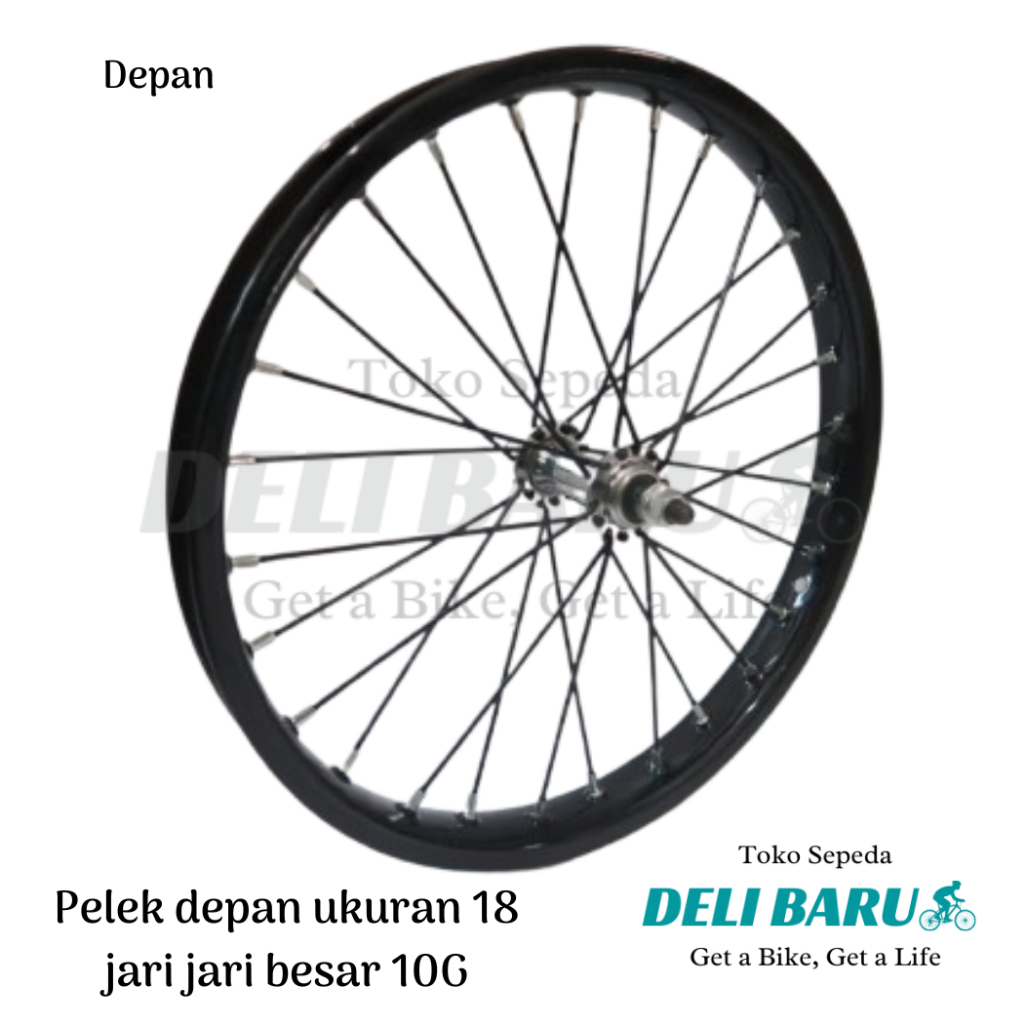Pelek jadi model JARI BESAR 10G DEPAN Wheelset ukuran 18 Velg besi warna hitam sepeda anak ukuran 18