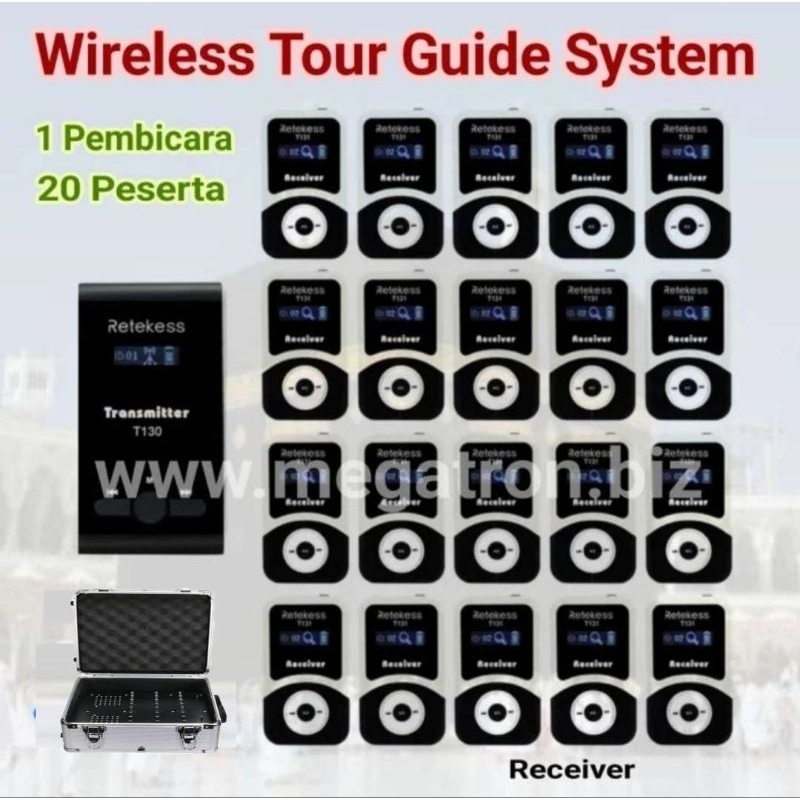 Paket Wireless Tour Guide System 1 Transmitter+ 20 Receiver (frekuensi 195-230 Mhz) - support 99 Channel