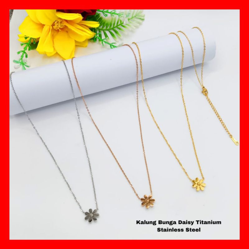 Kalung Wanita Motif Bunga Daisy Titanium Stainless Steel