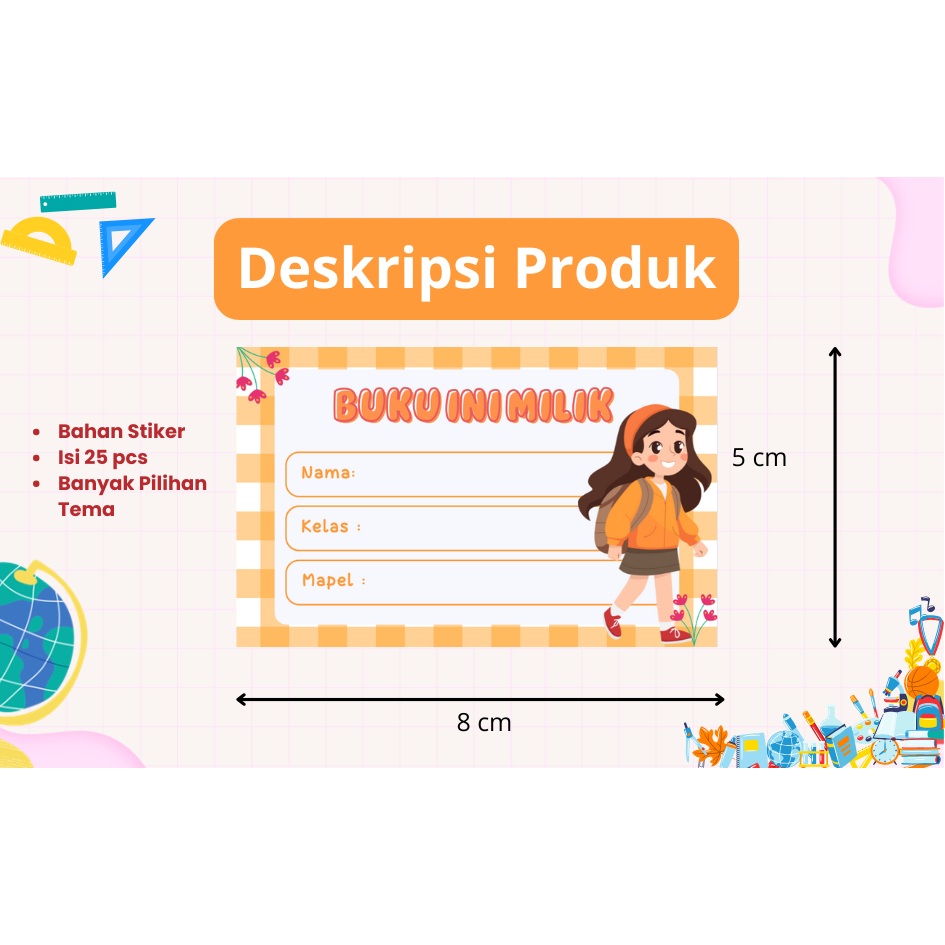 Stiker Mapel (1) -  Stiker label nama Anak - Stiker buku Buku Pelajaran Tema Anak Perempuan