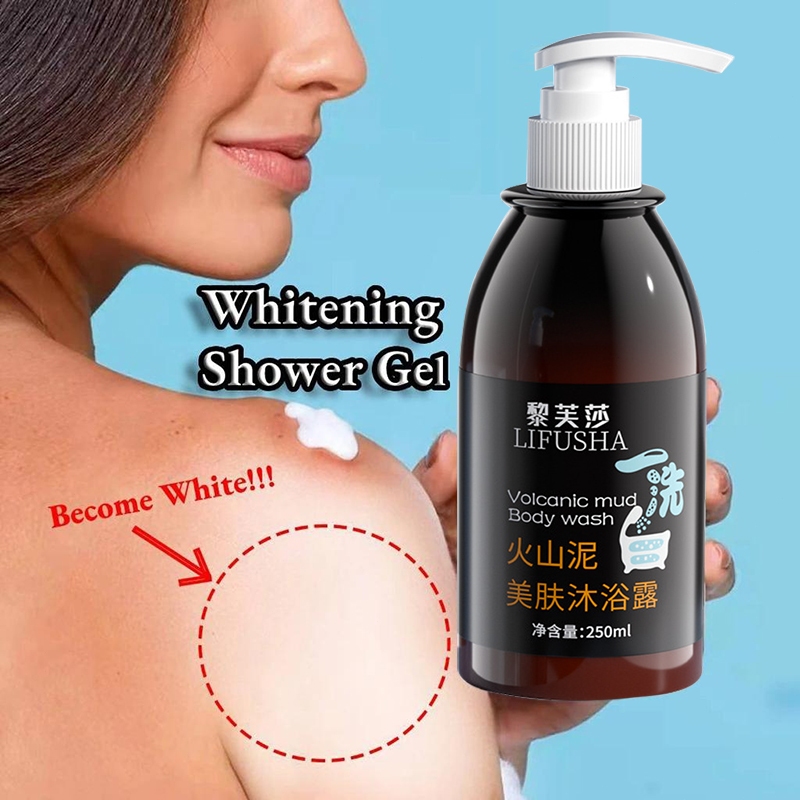 LIFUSHA Buah Vulkan Tubuh Cuci Gel Shower Putih Eksfoliat Artifakta Putih LIFUSHA Volcanic Mud Body 