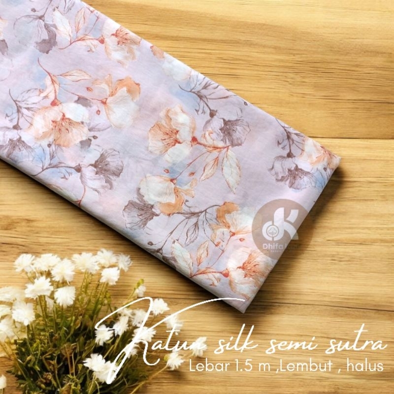kain katun silk silk sansan motif bunga / kain katun semi sutra / kain katun silky  / kain mukenah