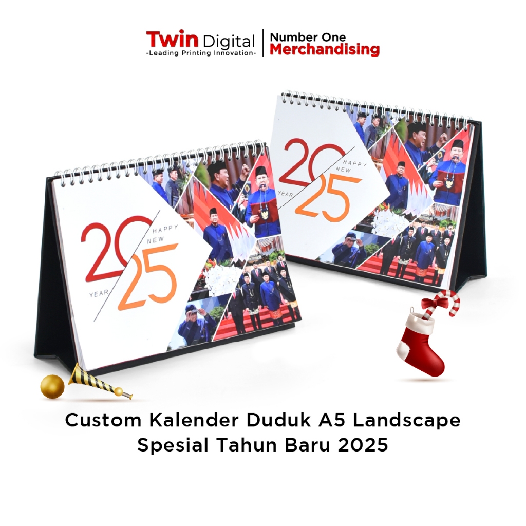 

Twindigital Custom Desain Kalender Meja Duduk A5 Landscape Spesial 2025 - Souvenir Dekorasi Calendar Duduk Happy New Year