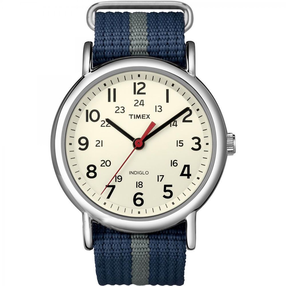 Timex T2N654, Men's "Weekender" Blue Strap Fabric Watch, Indiglo, NEW