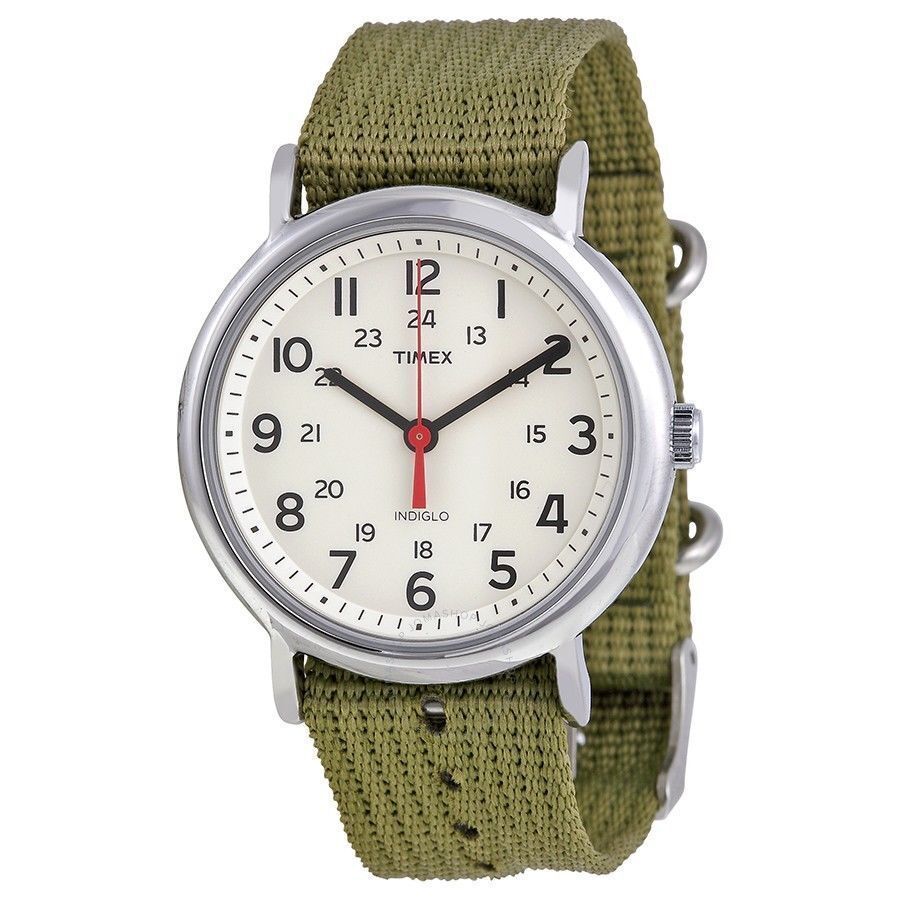 Timex T2N651, Men's Weekender Olive Fabric Watch, Indiglo, 38MM Case, NEW