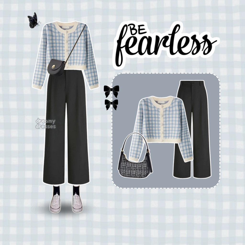 3in1 Outfit Remaja Kece One Set Wanita Korean Style Outfit Ulzzang Tas Cardigan Rajut Celana AA335