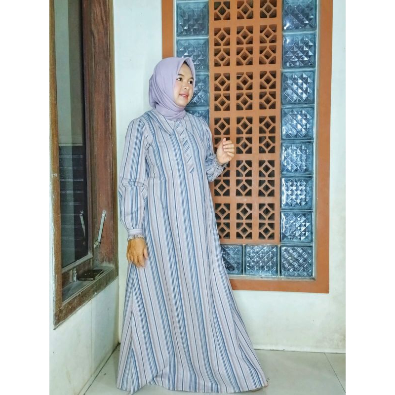 gamis triset motif salur grey /gamis simple