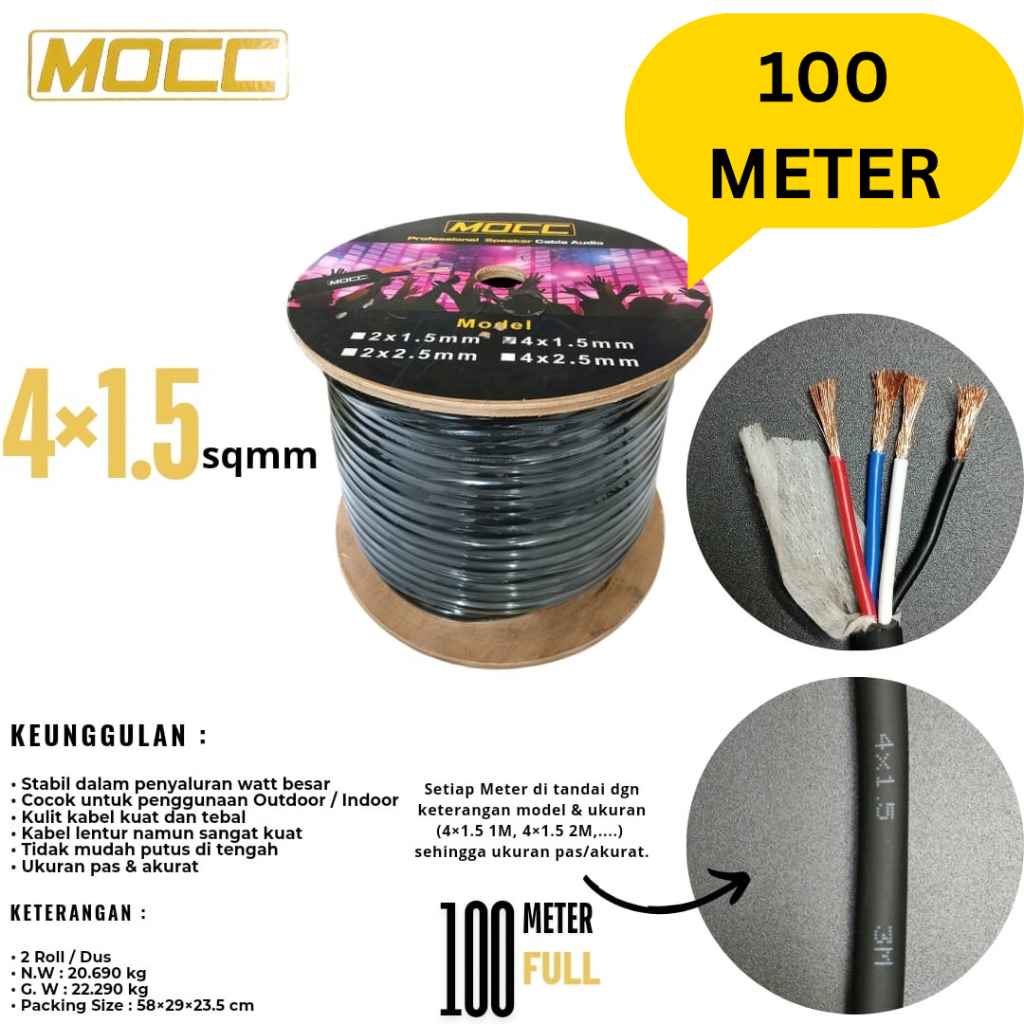 Per Roll KABEL SPEAKER MOCC 4 X 1.5MM ISI 4 SERABUT harga per 100 meter 4x1,5