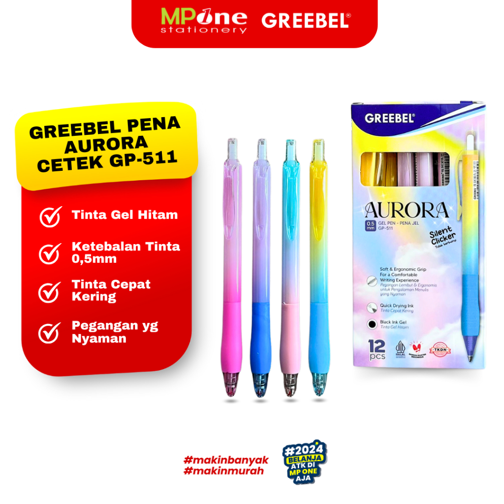 

(1 PCS) Greebel Pena Gel Aurora GP-511 Tinta Hitam 0,5mm / Pulpen Retractable Cover Gradasi 2 Warna Pen Gel Greebel