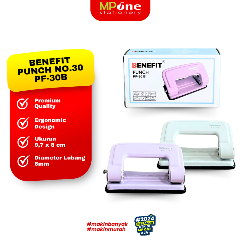 

(1 PCS) Benefit Pembolong Kertas No.30 Cover Warna / Punch NO.30 PF-30B 2 Lubang Benefit