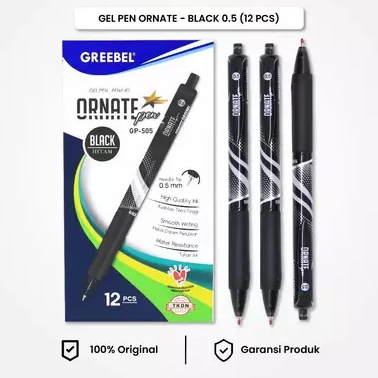 

GREEBEL Pulpen Gel Ornate GP-505 0.5 Hitam (12PCS/SET) Ballpen Ballpoint Pena Gel