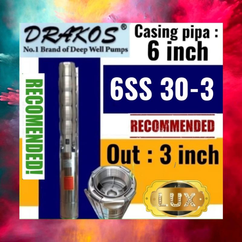 Pompa satelit STAINLESS 6 inch " DRAKOS 3Hp 380v 3Phase 6SS30-3 Outlet 3" Out 3 inch sibel Debit 30 