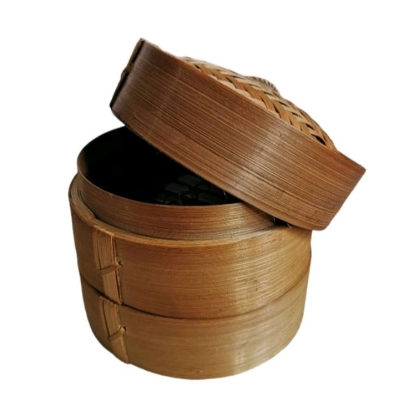 Klakat bambu dimsum kukusan bambu 15cm 2 Wadah 1tutup