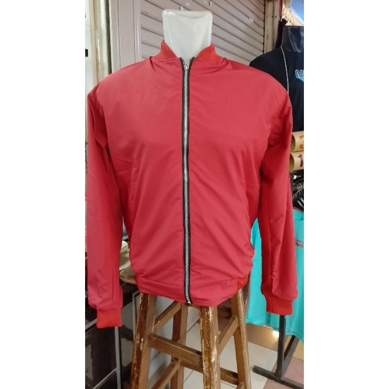 Jaket Bomber Original Polos Warna Merah Unisex Pria Dan Wanita