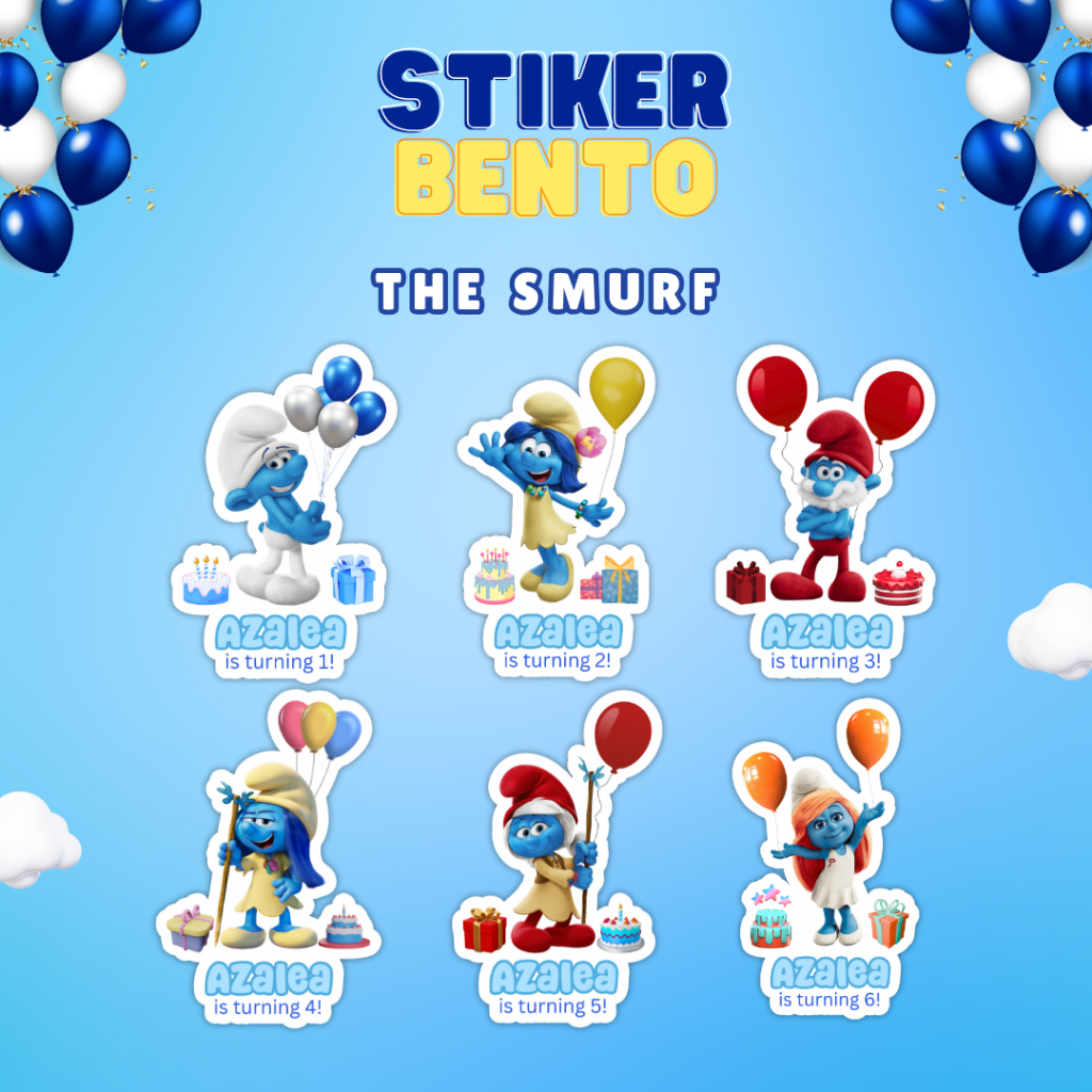 

[Smurf] Cetak Sticker Bento Birthday Custom Happy Birthday Anak I Label Birthday Sticker Bento Custom Tema