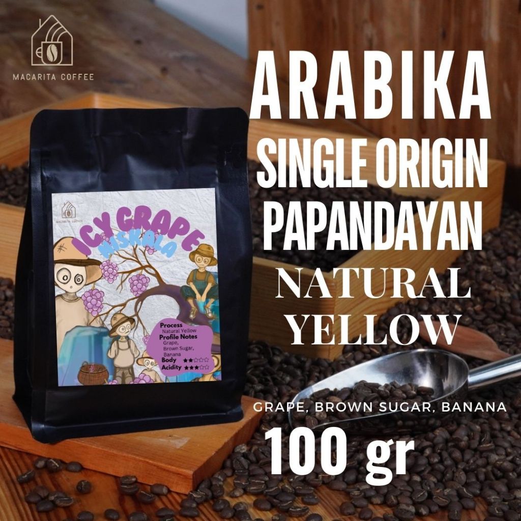 

Macarita Icy Grape Kopi Arabika Papandayan Natural Yellow Arabika Single Origin Roasted Coffee Bean Grade 1 Premium 100gram