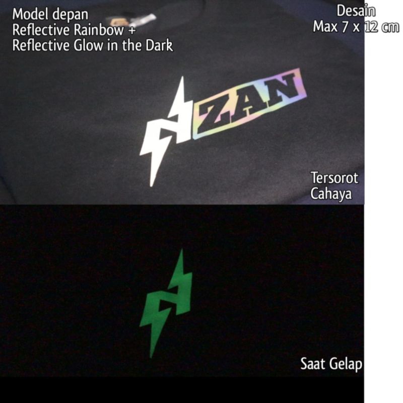 Kaos Distro Costum Sablon DTF & Reflective Rainbow+ Glow in the Dark