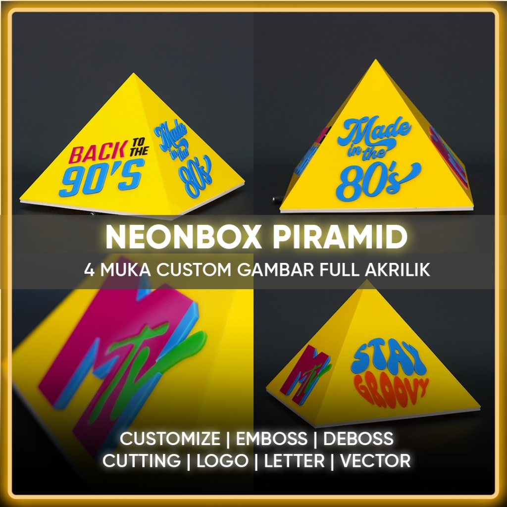 Neon Box Piramid Custom Full Akrilik