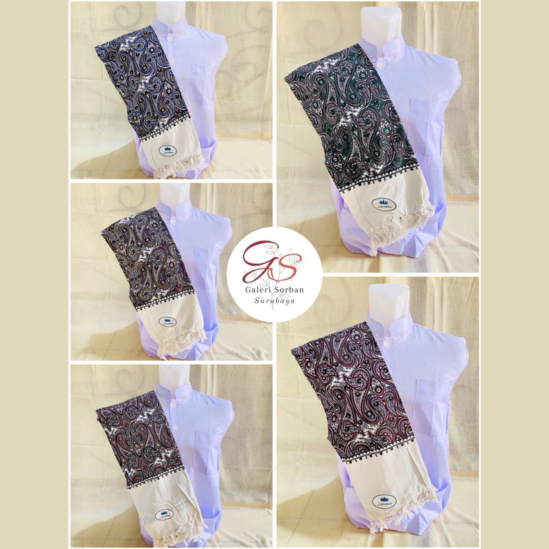 Sorban Rida Solo Katun Mansur Putih Motif Batik Almas