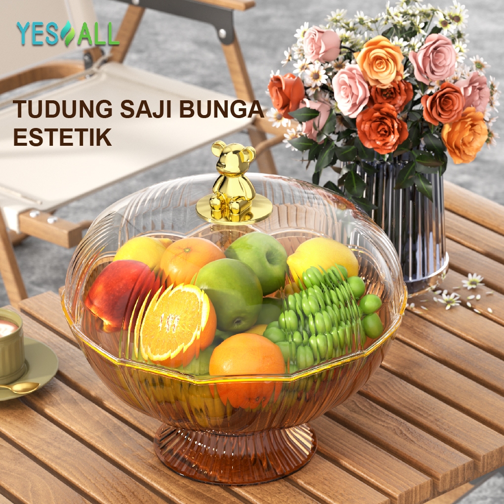 YESALL Tudung Saji Bulat Penutup Makanan Transparan - Tempat Kue Snack Permen Buah