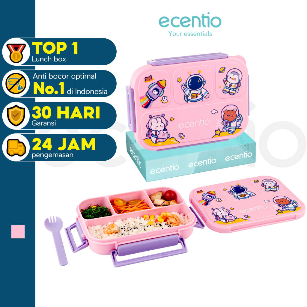 ecentio Tempat Makan Set Anak Anti Tumpah 1000ml anti bocor Lunch Box Anak /Kotak Bekal Makan Portab