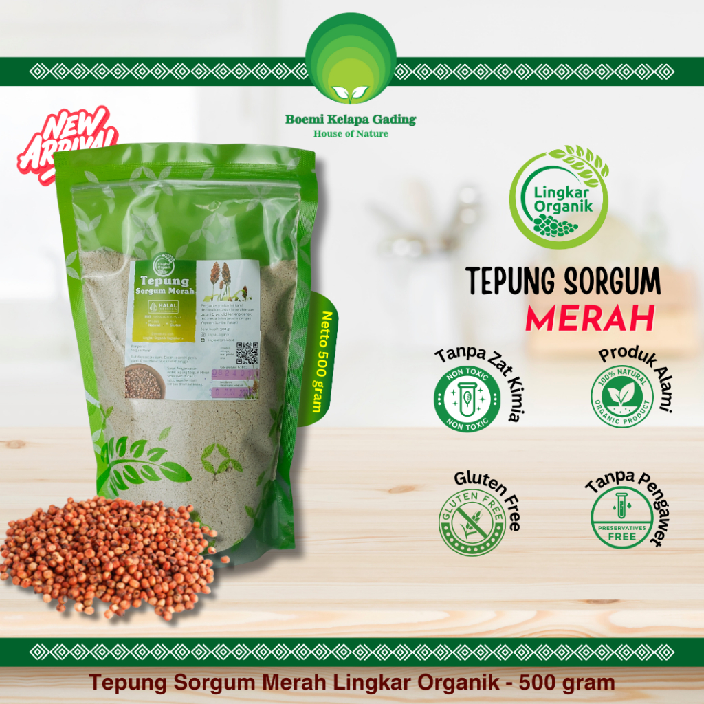 

Lingkar Organik Tepung Sorgum Merah Red Sorghum Flour Produk Natural Gluten Free 500 gram