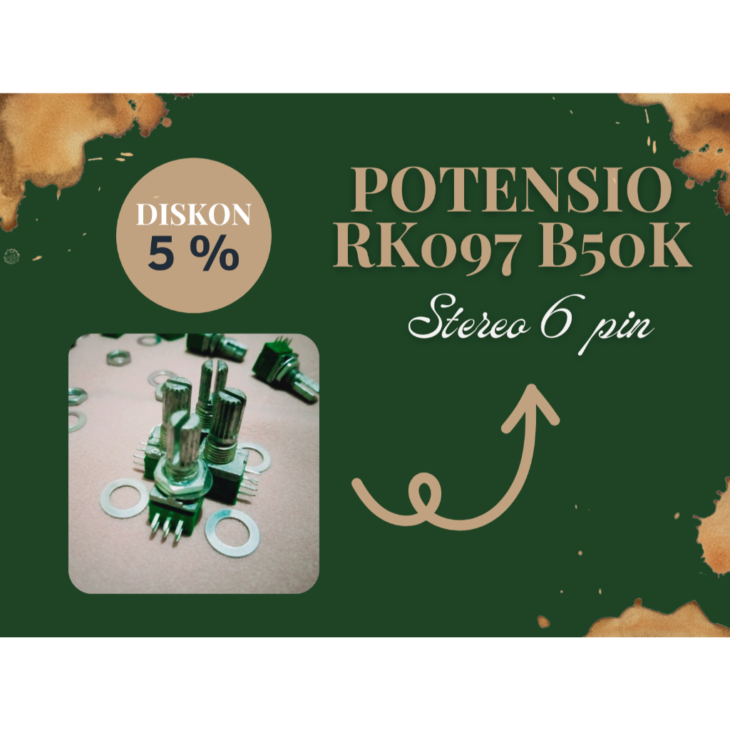50K B50K Potensio 6 Kaki 6 Pin Stereo RK097 Hijau