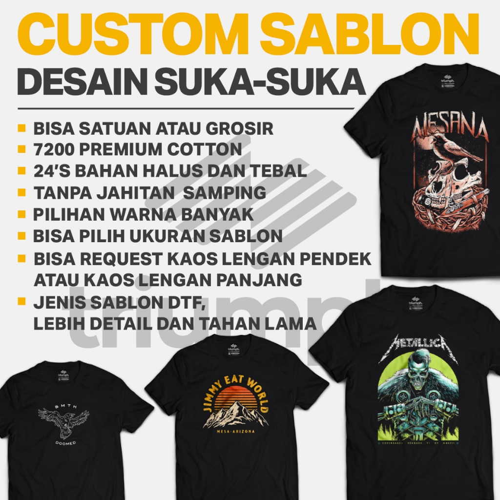 CUSTOM SABLON KAOS SATUAN - KAOS LENGAN PENDEK - SABLON PRINT DTF - NSA COTTON 7200 / 24S