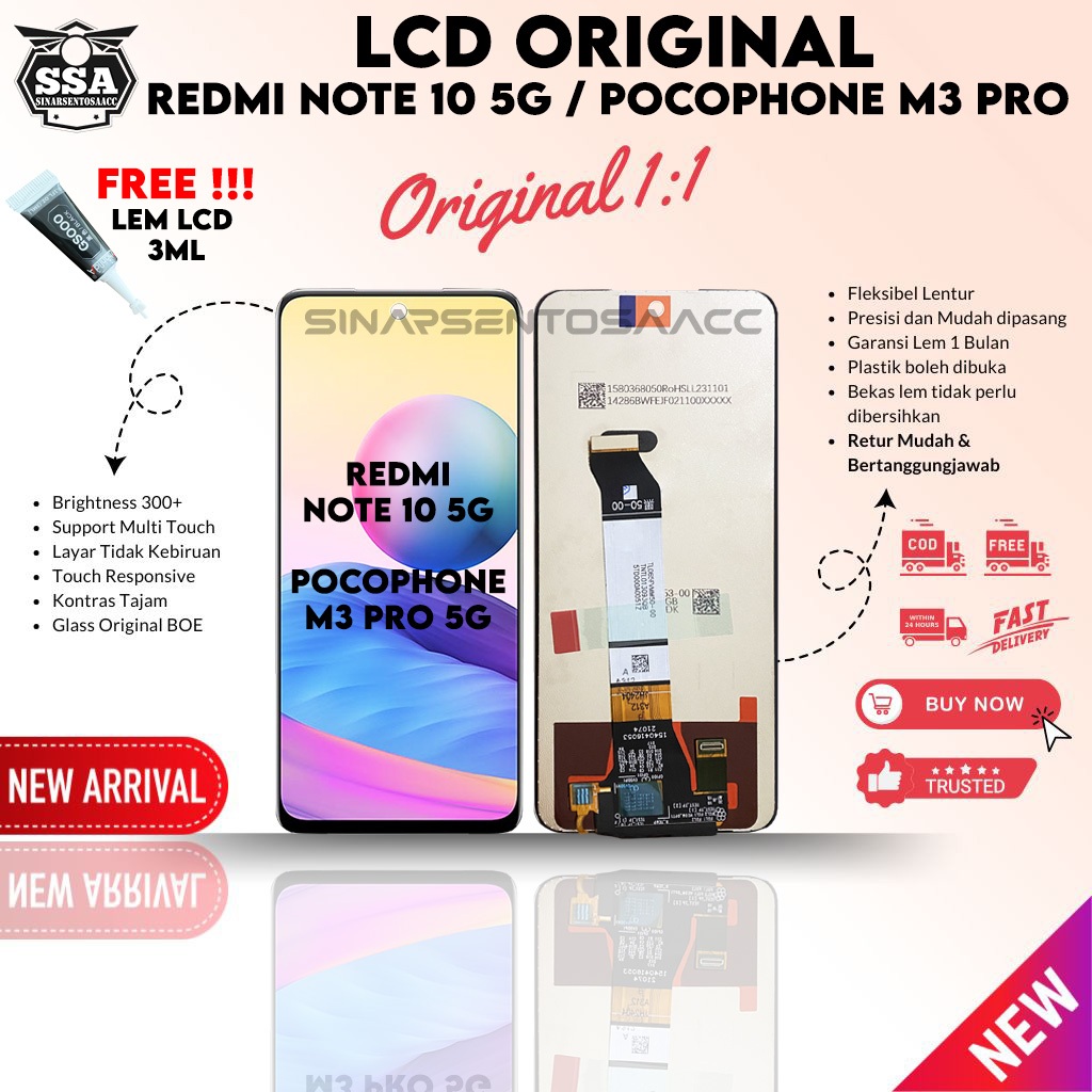 LCD Touchscreen FULLSET ORIGINAL Redmi Note 10 5G / Pocophone M3 Pro FULL SET HP ORI Murah Garansi