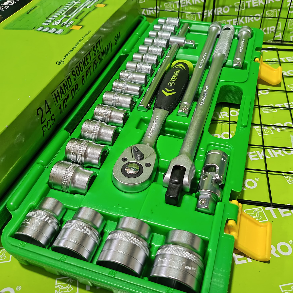 Kunci Sok Set 24 Pcs Pvc Tekiro Hand Mata Sok Shock 24Pcs Box Plastik 6pt 1/2inci Socket Wrench