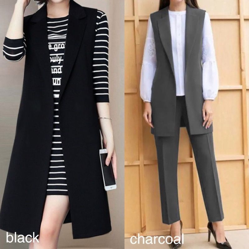 JAS OUTER PANJANG,OUTER PANJANG TANPA LENGAN,LONG VEST BLAZER WANITA  FUUL PURING FUUL PURING