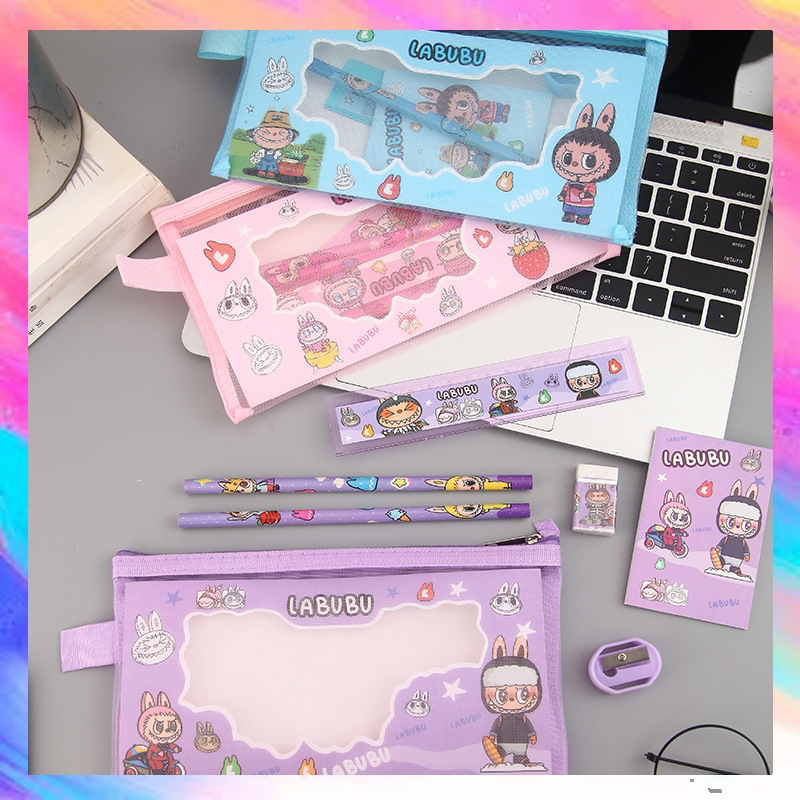 

Alat Tulis Set 6 in 1 Karakter Kuromi Lucu Pouch Net Stationery Hadiah Anak Sanrio Labubu