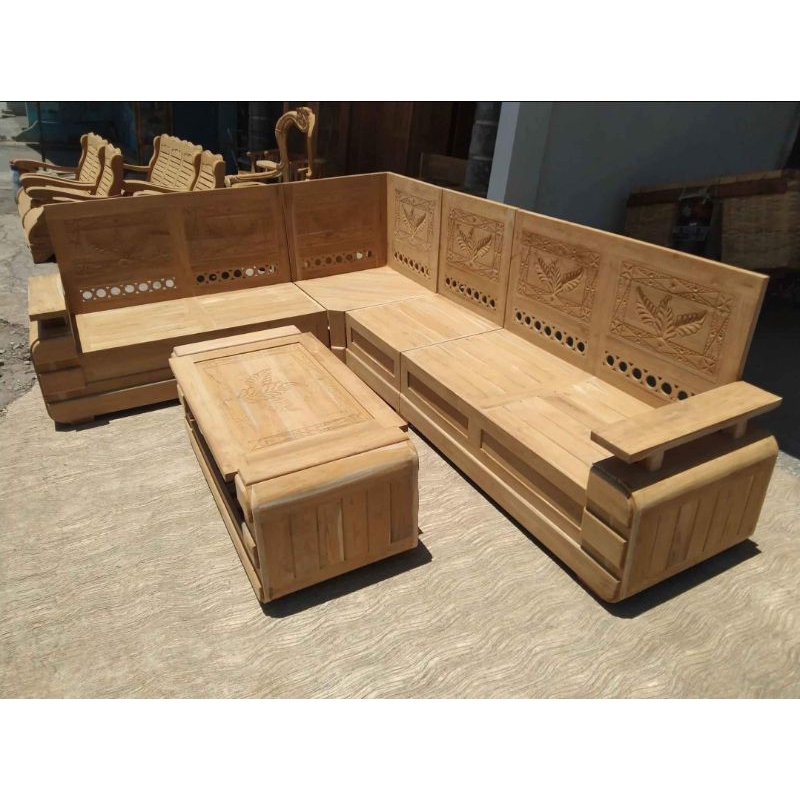 READY STOK Kursi sudut minimalis koper kayu jati mentahan kursi tamu minimalis jati asli meja kursi 