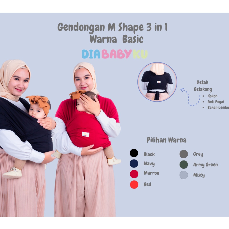 Kejutan Terbaik DIABABYKU Gendongan Bayi Instan M Shape 3 in 1 Premium Warna Basic