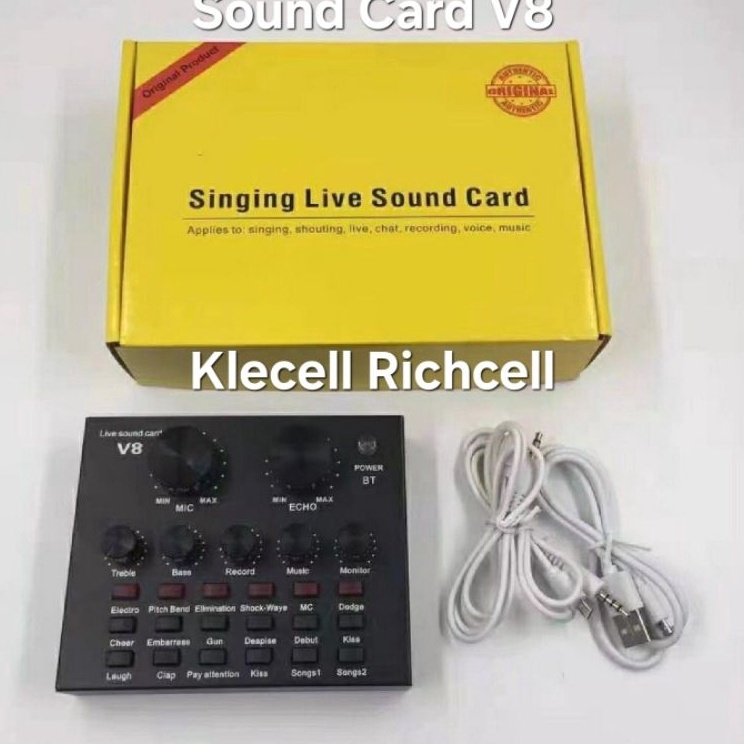 Super Kualitas  Soundcard V8 Bluetooth Live Mixer Broadcast Audio Fullset