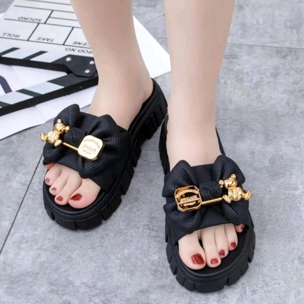 Banyak Dipakai Sendal Wanita Wedges Pita End Bear Sandal Karet Eva Hak Tinggi Slop