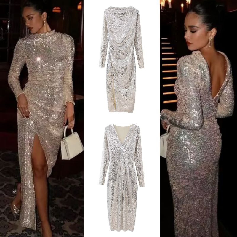 Silver Sequin Long Dress  76182 (TS)