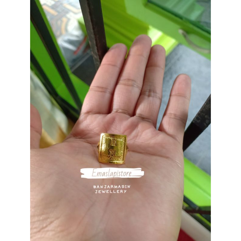 Cincin Mini Persegi -H- Pasir Petak Lapis Emas 999 Banjar