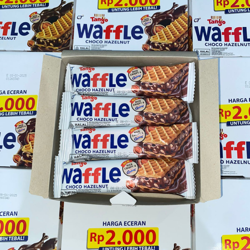 

Tango Waffle 1 Box isi 12 Pcs - Choco Hazelnut Aren Latte Cookiez & Cream 25 Gram