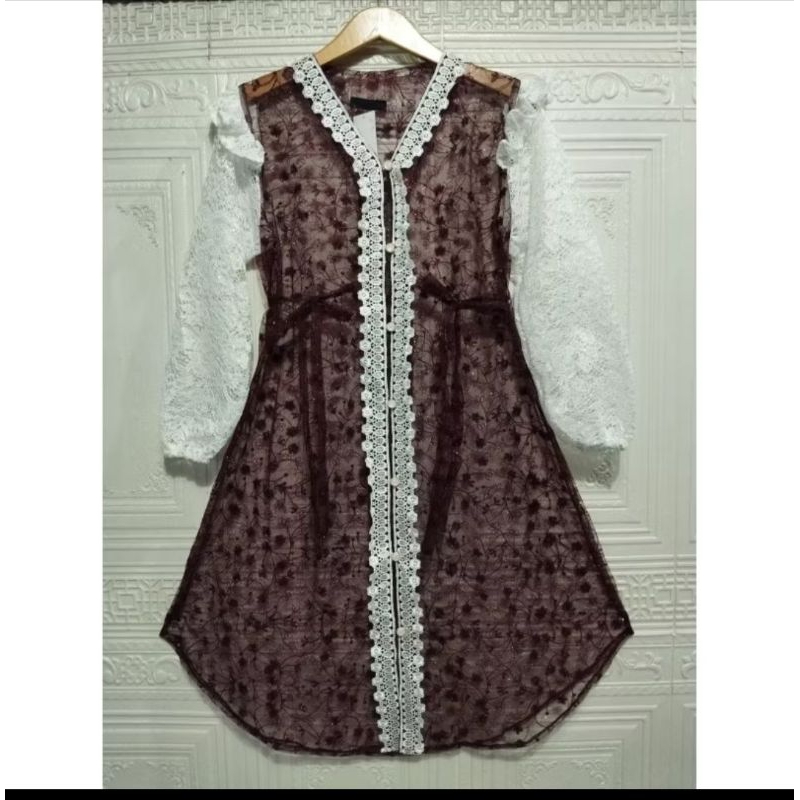 RETHA OUTER TUNIK / OUTER TILE BRUKAT LENGAN PANJANG