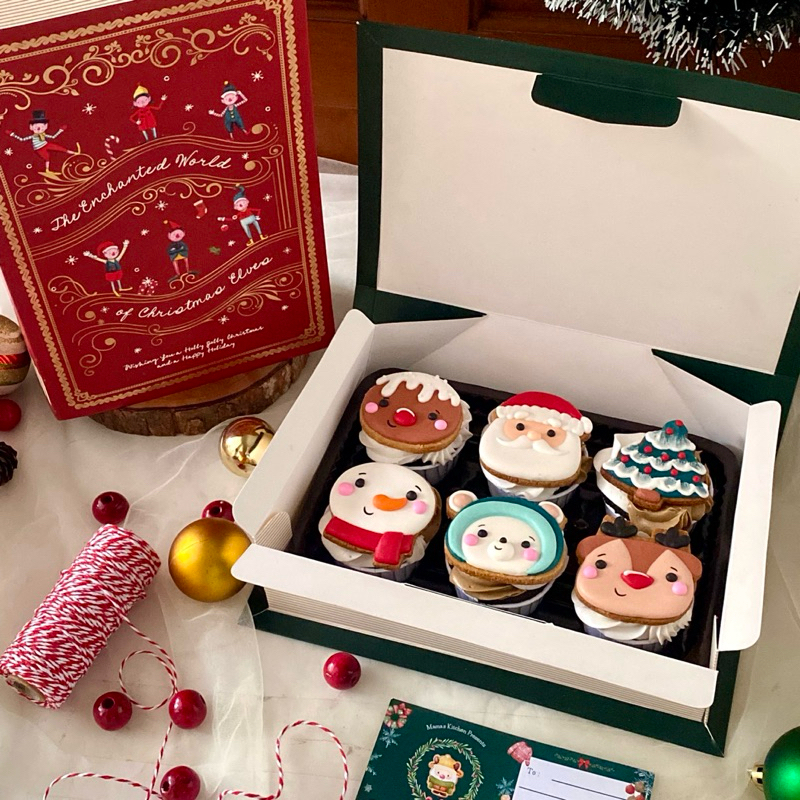 

Christmas Cupcakes Box (Xmas / Kukis Natal Collection) - (isi 6 pcs) Sugar Cookies / Decorated Cookies / Kukis Hias