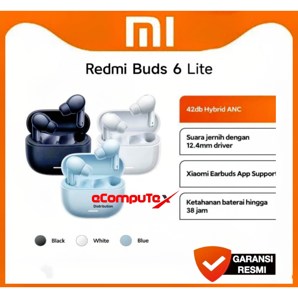 XIAOMI REDMI BUDS 6 LITE | TWS BLUETOOTH 5.3 480 MAH 42DB HYBRID ANC  ORIGINAL - GARANSI RESMI