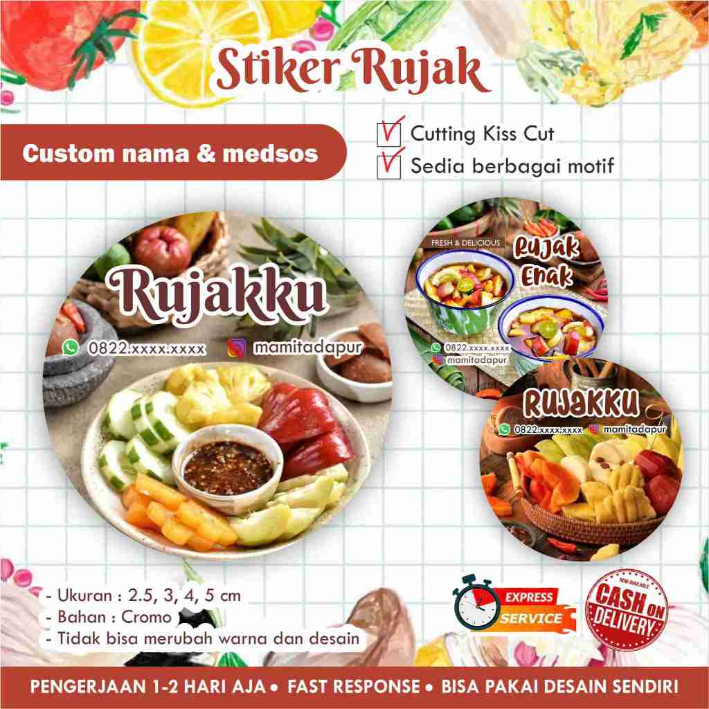 

Stiker Rujak cromo bulat / Label kemasan makanan minuman / promosi